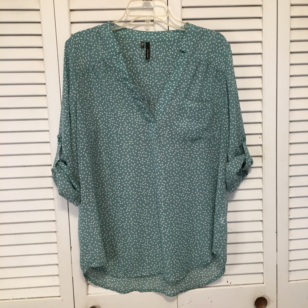 Maurices Teal And White Polkadot Sheer Blouse